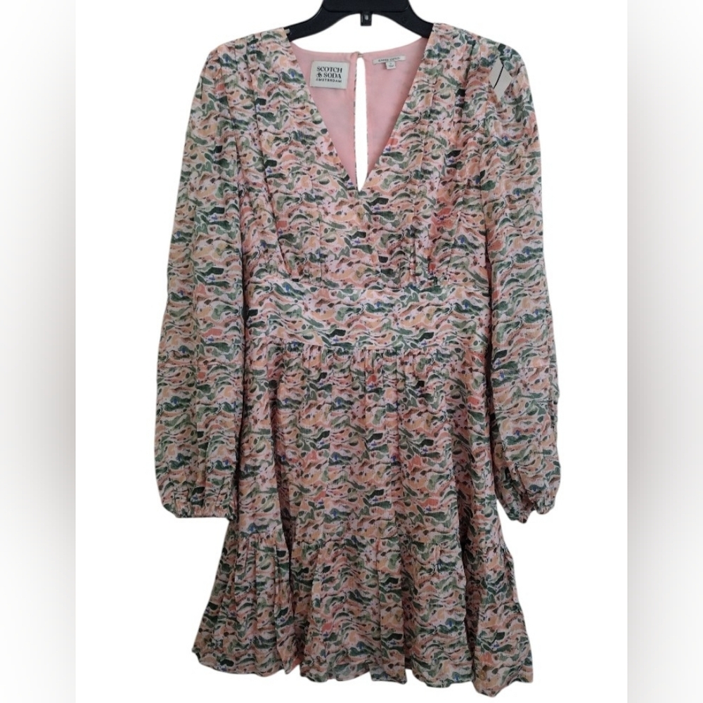 Scotch & Soda Pink Multicolor Abstract Print Dress Balloon Sleeves Size Small
